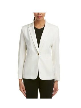 Tahari ASL Cream Single Gold Button Notch Lapel Blazer Career Office Work Size L